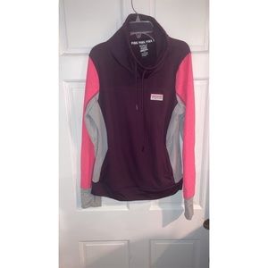 PINK Victorias Secret Ultimate Cowl Neck Maroon, Gray, and Pink Hoodie Large